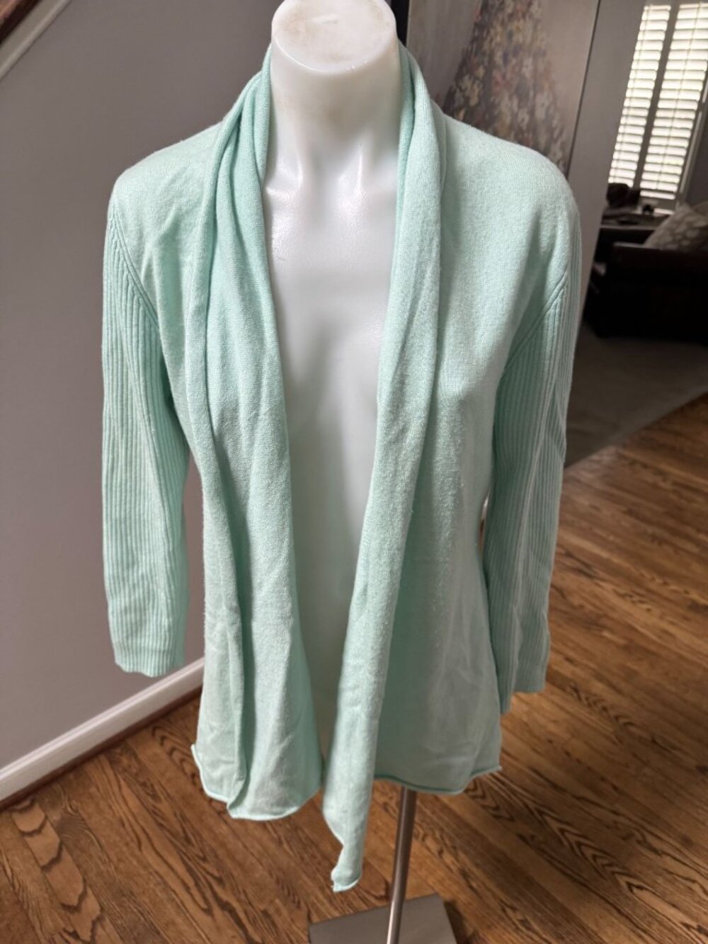 Sara Campbell Wool Cashmere Open Front Draped Cardigan Mint Size Medium